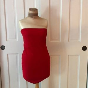 PLT Red Bandeau Pointy Hem Bodycon Dress